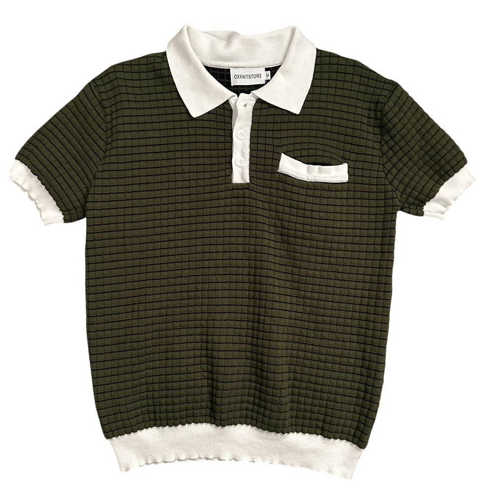 Classic Olive Green Polo with White Contrast Collar - OXKNSSTORE